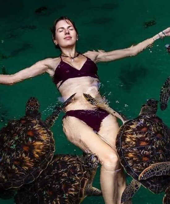 Swimming with Turtles in Aquarium